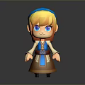 Cartoon Style 3D Game Movie Character with Blonde Hair Blue Eyes and Blue Beige Outfit
