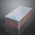 Modern Bathtub With Wooden Frame White Body And Blue Accents Massage Jets