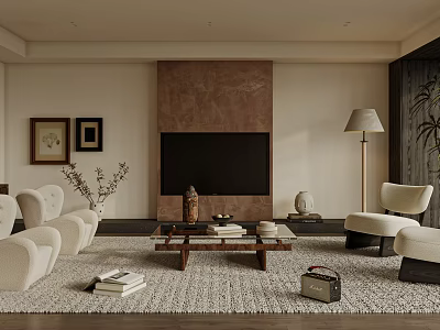 Modern Living Room Interior Design With Beige Sofa Coffee Table And Decorative Art 3d model