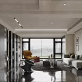 Elegant Modern Dining And Living Room Interior With Dining Table Chairs Plant And Decorative Painting