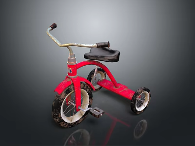 Vintage Red Tricycle With Black Seat Silver Handlebars Three Wheels And Metal Frame 3d model