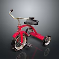 Vintage Red Tricycle With Black Seat Silver Handlebars Three Wheels And Metal Frame