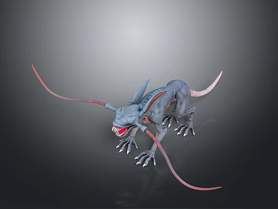 Terrifying Game Movie Character Monster With Grey Body Red Tentacles Sharp Teeth And Claws 3d model