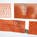 Orange Wall Panels With Various Textures Including Grid Wavy Triangular And Textured Patterns 3d model