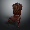 Classic Carved Accent Chair With Tufted Leather Seat And Ornate Dark Wood Frame Legs