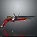 Vintage Antique Pistol With Red Wooden Grip Silver Barrel And Brass Decorative Accents