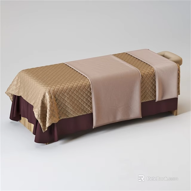 Upholstered Massage Bed With Soft Beige Linens And Burgundy Skirt Design 3d model 
