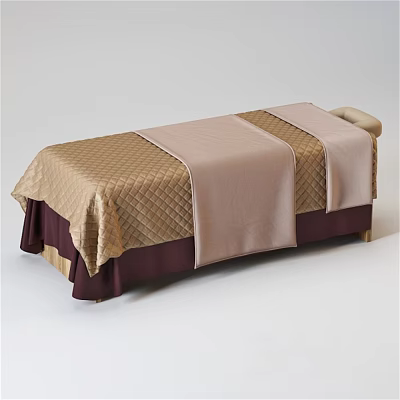 Upholstered Massage Bed With Soft Beige Linens And Burgundy Skirt Design 3d model