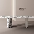 Modern Marble Dining Table With White Black Pattern Top And Sculptural Base Design 3d model