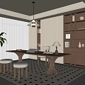 Modern Middle-ancient Style Study Modern Study Middle-ancient Style Desk and Chair Middle-ancient Style Bookcase Study Chandelier Plant Potted Solid Wood Desk and Chair Study Stool Table Lamp 3d model