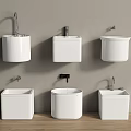 Various White Washbasin Designs With Wall Mounted And Freestanding Styles On Gray Wall