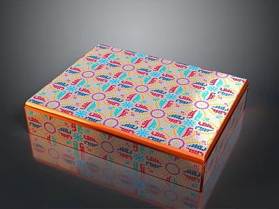 Vibrant Decorative Storage Box Featuring Colorful Circular Patterns And Orange Trim 3d model