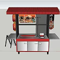 Traditional Red Chinese Food Stall With Decorative Lanterns Lion Head And Healthy Menu
