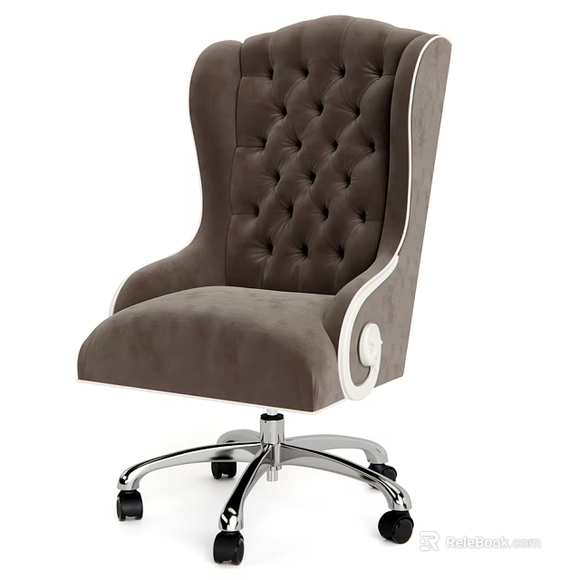 Elegant Gray High Back Office Chair With Tufted Design White Armrests And Silver Wheels 3d model 