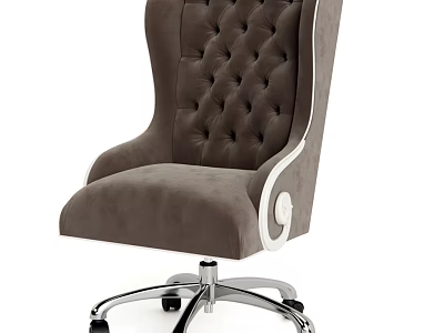 Elegant Gray High Back Office Chair With Tufted Design White Armrests And Silver Wheels 3d model