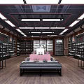 Spacious Shoe Store Interior Featuring Shelves Displays Lighting And Central Bench 3d model