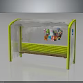 Yellow Framed Bus Shelter With Transparent Roof Bench And Posters