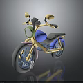 Colorful 3D Toy Motorcycle Model With Blue Body Yellow Handlebars Green Headlight And Pink Accents