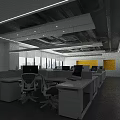 Modern Public Office Space with Open Layout White Desks Office Chairs and Yellow Accent Walls