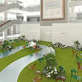 Fashion Runway In Indoor Grand Hall With Greenery Water Feature And Backdrop Poster Setup