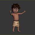 Cartoon Boy Raising Arms With Brown Hair Green Eyes Green Necklace And Yellow Patterned Shorts