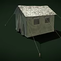 Outdoor Camping Furniture Featuring Green Tent With White Roof And Windows