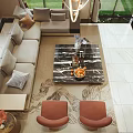 Elegant Modern Living Room Interior With Marble Wall Sofa Coffee Table TV And Chandelier