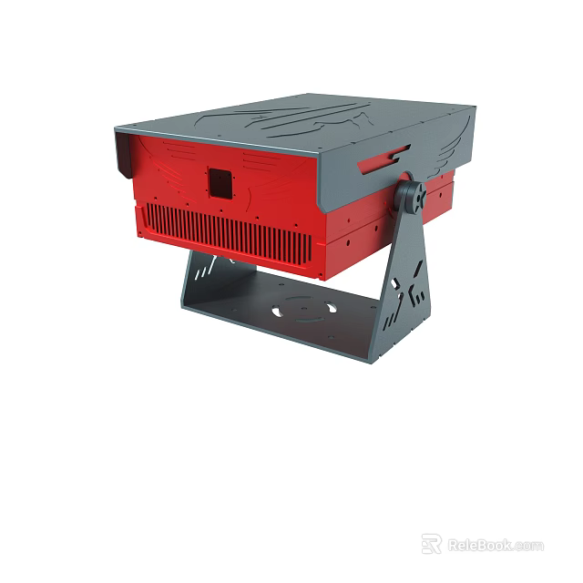 Red Gray Industrial Device with Structural Bracket and Ventilation Grilles 3d model