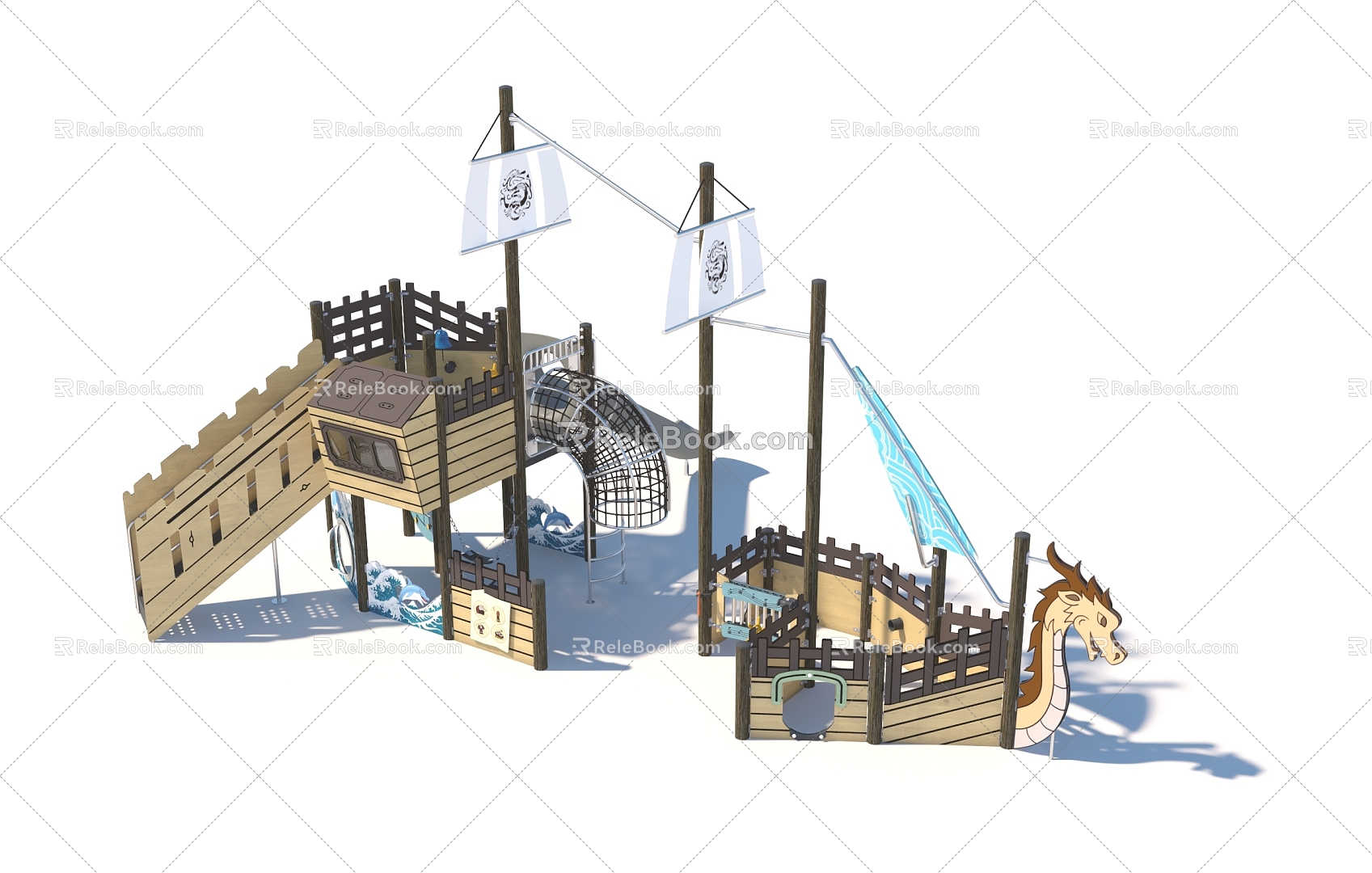 Boat Sailing Observation Deck Wooden House Customized Paradise Development Paradise Amusement Park Children's Amusement Park Playground Combination Function Slide Amusement Scoot 3d model