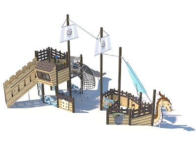 Boat Sailing Observation Deck Wooden House Customized Paradise Development Paradise Amusement Park Children's Amusement Park Playground Combination Function Slide Amusement Scoot 3d model