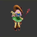 Anime Game Character In Witch Costume With Yellow Hat Holding Magic Staff and Broom