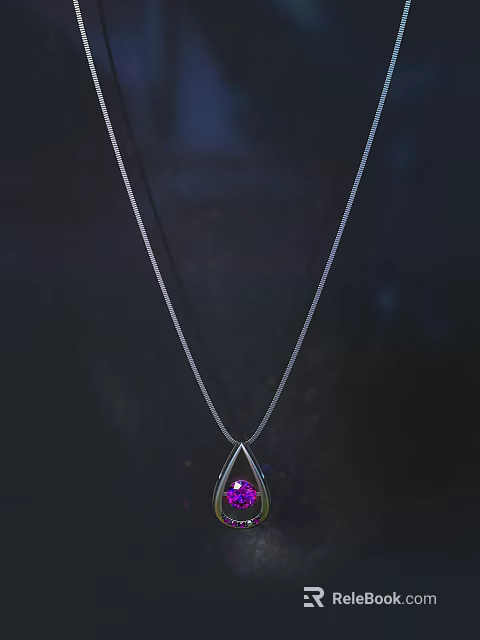 Elegant Silver Jewelry Necklace with Purple Teardrop Shaped Gemstone Pendant Design 3d model 