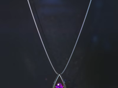 Elegant Silver Jewelry Necklace with Purple Teardrop Shaped Gemstone Pendant Design 3d model