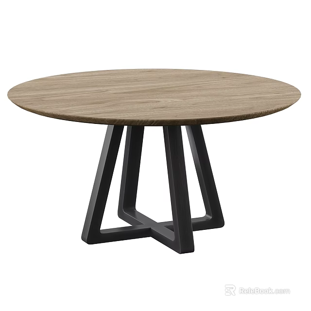 Modern Round Wooden Table With Black Geometric Legs And Smooth Tabletop 3d model 