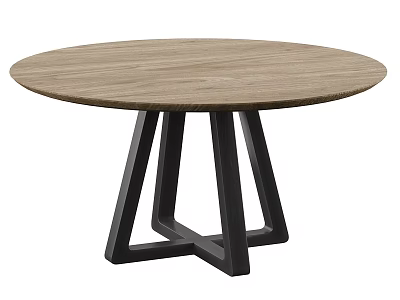 Modern Round Wooden Table With Black Geometric Legs And Smooth Tabletop 3d model