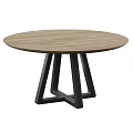 Modern Round Wooden Table With Black Geometric Legs And Smooth Tabletop