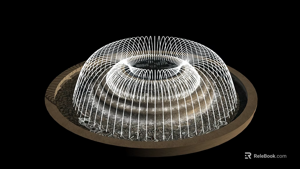 Modern Garden Ornament With Circular White Wire Fountain Design And Gravel Base 3d model 