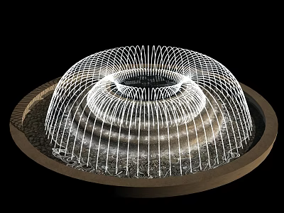Modern Garden Ornament With Circular White Wire Fountain Design And Gravel Base 3d model