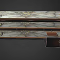 Elegant Modern Bar Counter Featuring Marble Top And Dark Wood Cabinetry With Gold Accents