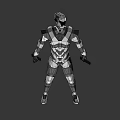 Futuristic Robot In Silver Black Armor With Glowing Accents Standing Against Dark Background