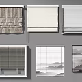 Assorted Curtain Designs Including Roman Shades Blinds and Mountain Pattern Styles 3d model