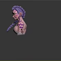 3D Fantasy Female Character With Purple Braided Hair White Top And Lightning Patterns
