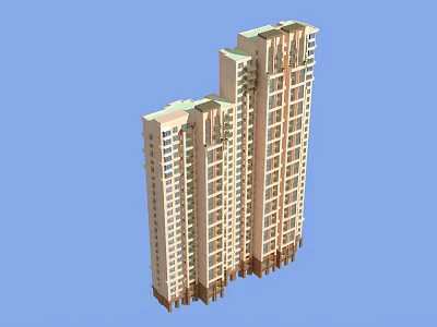 High Rise Residential Building with Modern Exterior Design Multiple Floors Light Colored Facade and Balconies 3d model