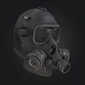 Black Military Style Gas Mask With Protective Goggles And Filter Canisters