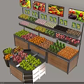 Fruit Display Shelves With Multi tier Racks Holding Assorted Fresh Fruits Vegetables And Digital Screens