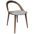 Modern Dining Chair With Wooden Backrest Walnut Legs And Gray Padded Seat