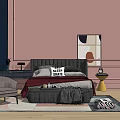 Modern background double bed simple bedding combination 3d model