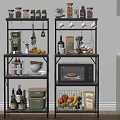 Kitchen Multi Tier Metal Shelf Organizer With Microwave Fruits Jars And Bottles