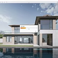 Modern Two Story Detached Villa With Large Windows Swimming Pool And Water Reflection