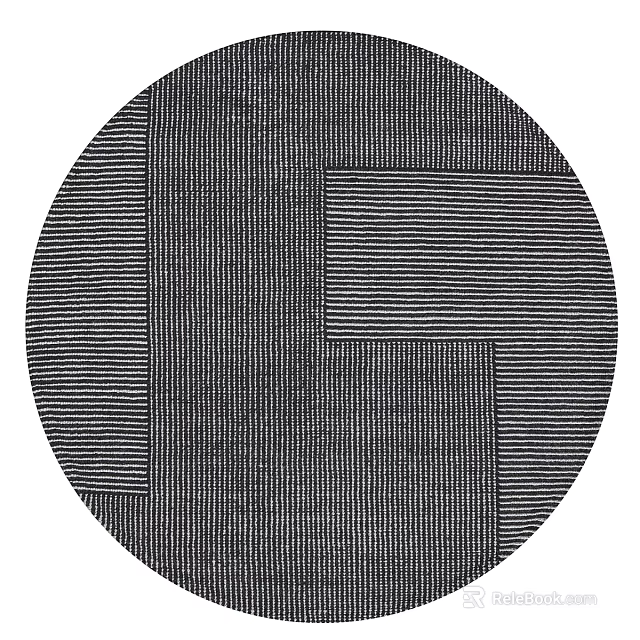 Geometric Patterned Square Rug With Black White Striped Block Design 3d model 
